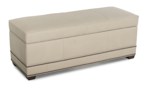 Transitional Storage Ottoman with Nailhead Trim and Tapered Legs