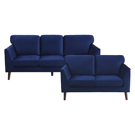 Contemporary 2-Piece Living Room Set with Velvet Upholstery