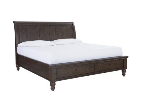 Transitional Queen Storage Sleigh Bed with Headboard USB Charging Ports