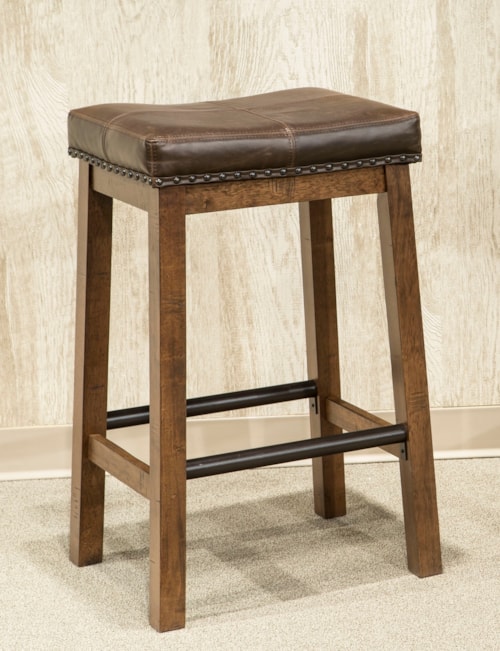 Rustic 24" Upholstered Bar Stool with Metal Accents