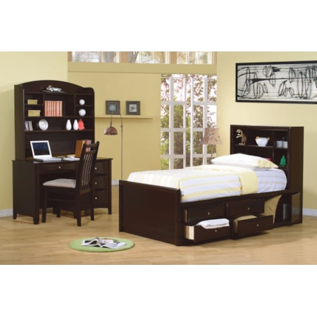 Wood Twin Storage Bookcase Bed