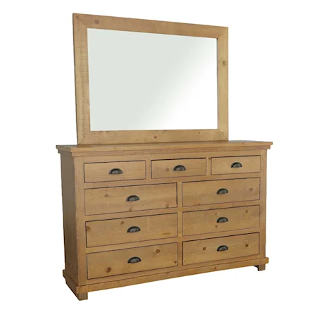 Distressed Pine Drawer Dresser & Mirror