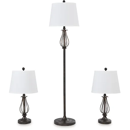 Metal Floor Lamp with 2 Table Lamps