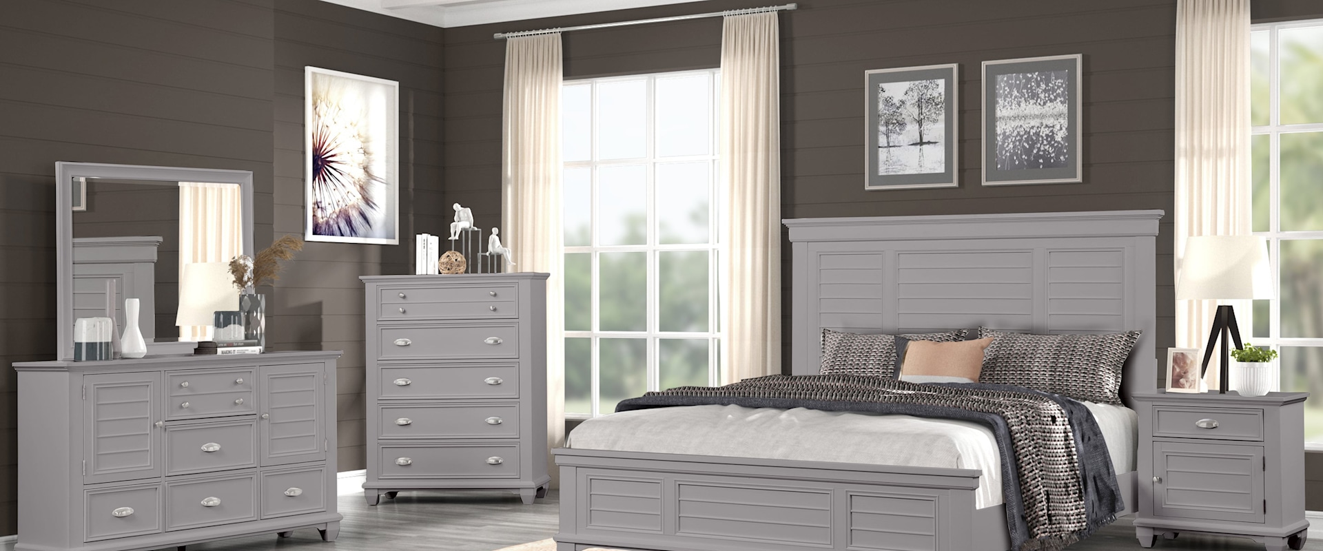 Transitional 5-Piece King Panel Bedroom Set