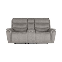 Casual Gray Power Reclining Loveseat with Adjustable Headrests