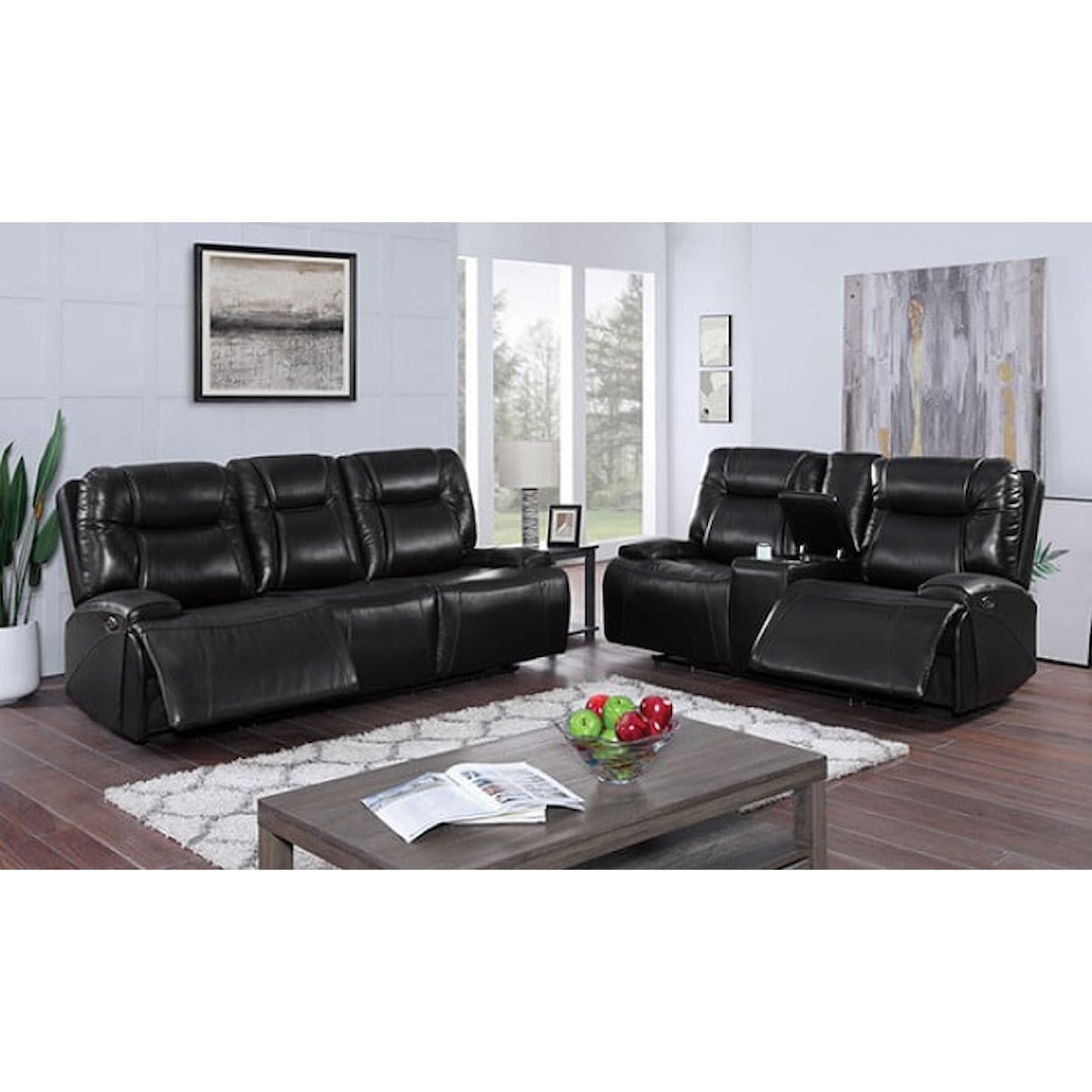 Furniture of America BASQUE Power Reclining Black Sofa and Loveseat
