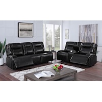 Transitional Power Reclining Black Sofa and Loveseat with USB Ports