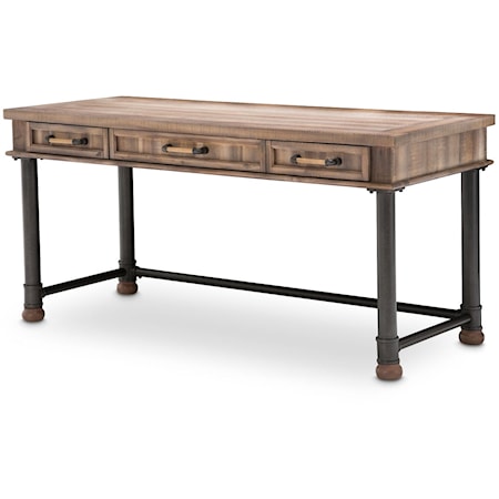 Rustic 3-Drawer Writing Desk with Velvet-lined Drawers