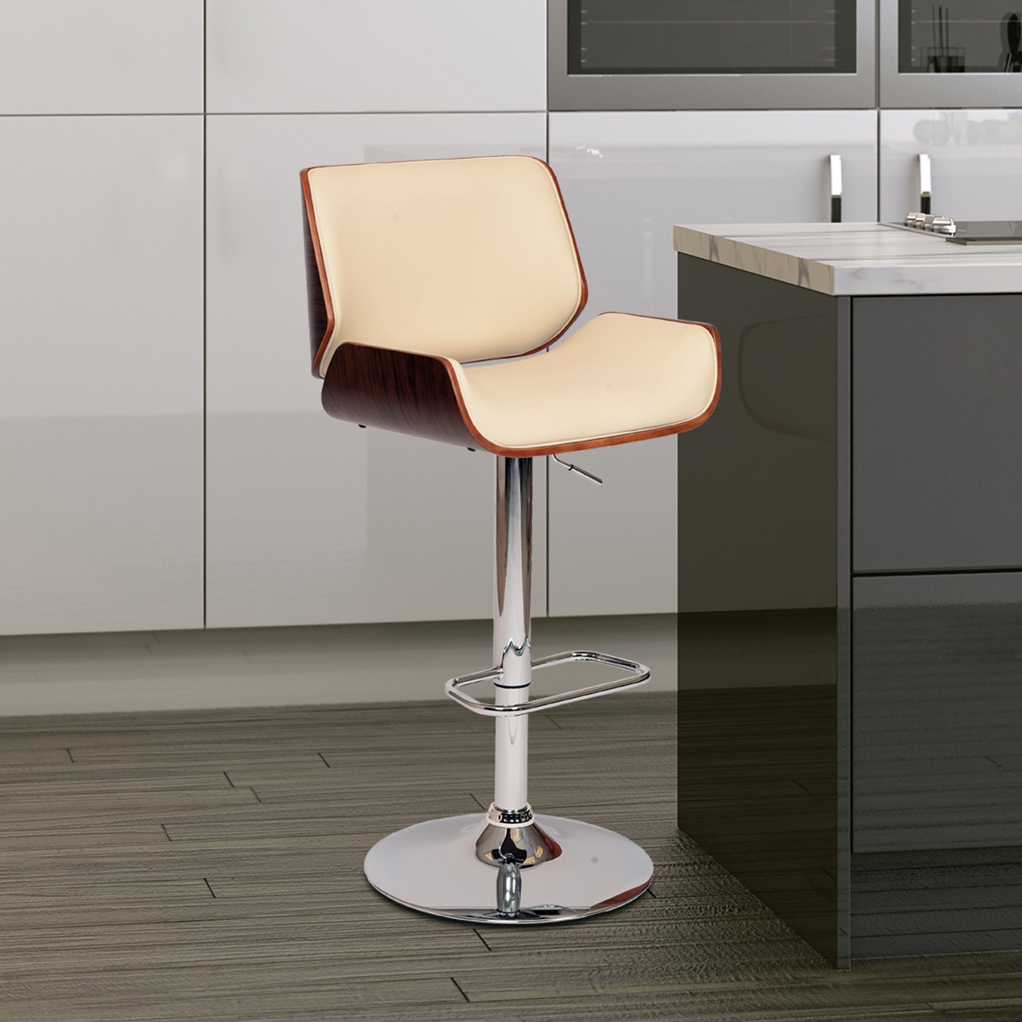 Armen Living London Adjustable Upholstered Swivel Bar Stool