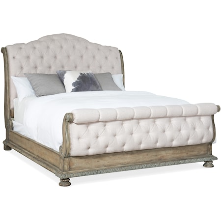 Traditional California King Tufted Sleigh Bed