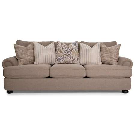 Traditional 99 Inch Sofa with Scattered Back Pillows