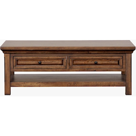 Transitional 2-Drawer Rectangular Coffee Table with Lower Storage Shelf