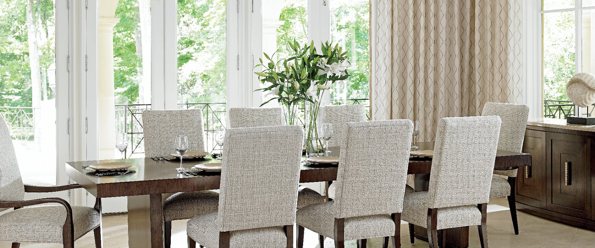 Nine Piece Dining Set with San Lorenzo Table and Married Fabric Sierra Chairs