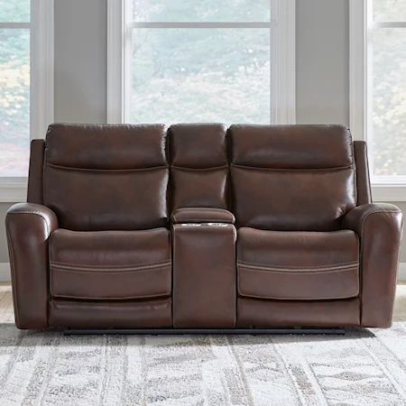 Casual Leather Power Zero Gravity Loveseat with Console
