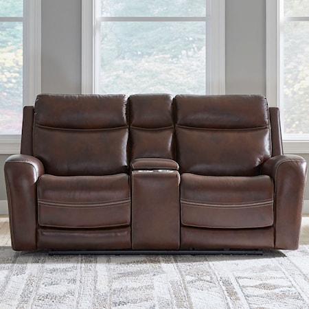 Casual Leather Power Zero Gravity Loveseat with Console