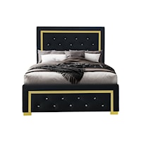 Glam Full Bed with Velvet Upholstery