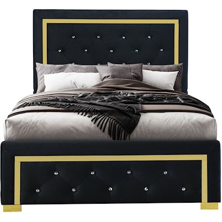 Glam Queen Bed with Velvet Upholstery