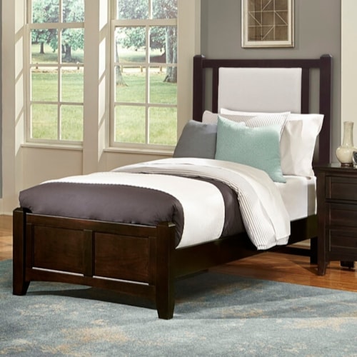Transitional Upholstered Twin Bed with Panel Footboard