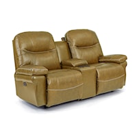 Casual Leather Space Saver Console Reclining Loveseat