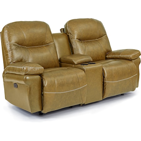 Casual Leather Space Saver Console Reclining Loveseat