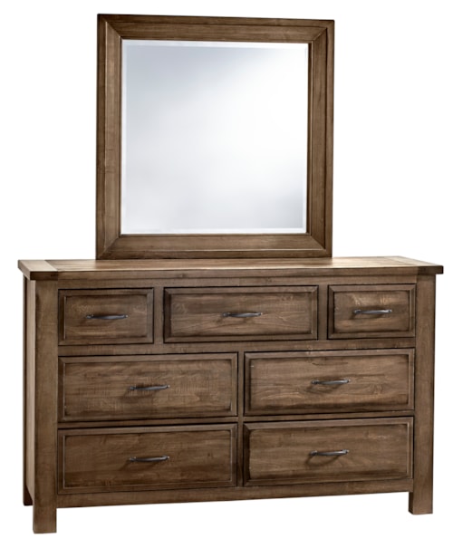 Rustic Farmhouse 7-Drawer Dresser and Landscape Mirror with English Dovetail Construction
