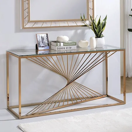 Gold Finish Sofa Table with Glass Top