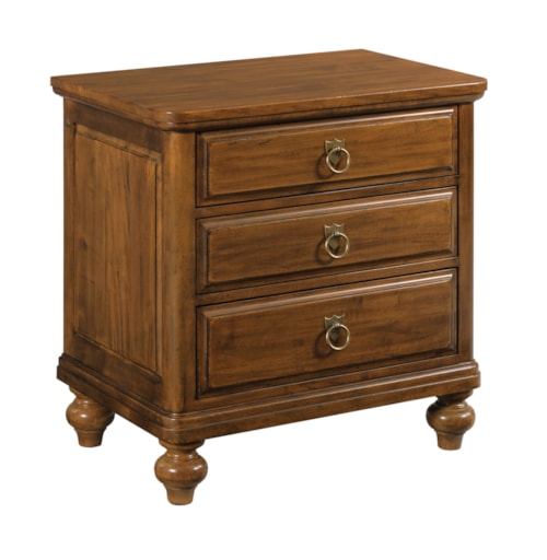 Transitional 3-Drawer Nightstand with Antique Brass Pulls