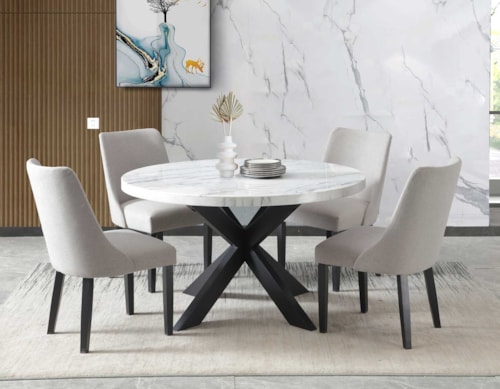 Modern Dining Set with 4 Upholstered Side Chairs
