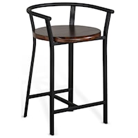 Metal 24"H Barstool, Wood Seat