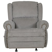 Traditional Rocker Recliner with Rolled Arms and Nailhead Trimming