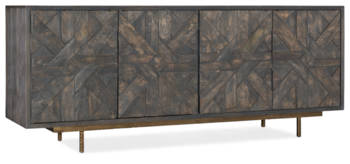 Rustic 4-Door Wood TV Stand with Metal Base