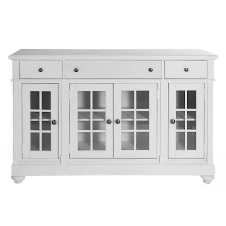 Cottage 4-Door Buffet with 3 Adjustable Shelves and Glass Windowpane Panels