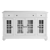 Cottage 4-Door Buffet with 3 Adjustable Shelves and Glass Windowpane Panels
