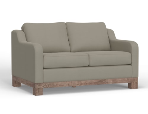 Contemporary 2-Cushion Loveseat with Exposed Wooden Base