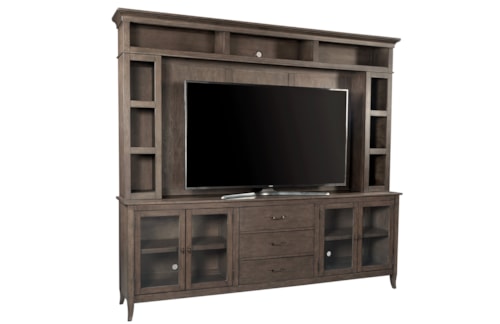 Transitional Console Table with Hutch and Glass Doors