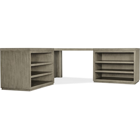 Casual Corner Office Storage Desk with 2 Open Shelf Cabinets