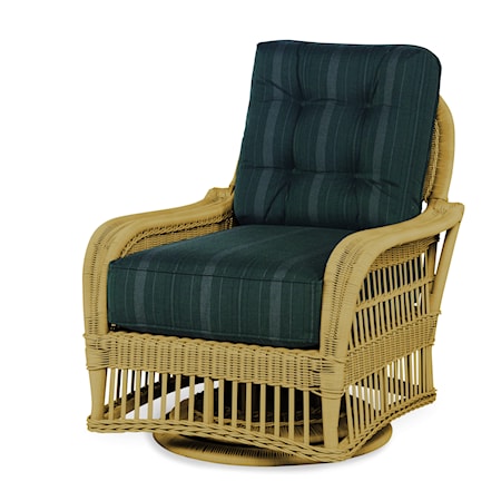 Outdoor Wicker Swivel Chair W/ Buttons Back