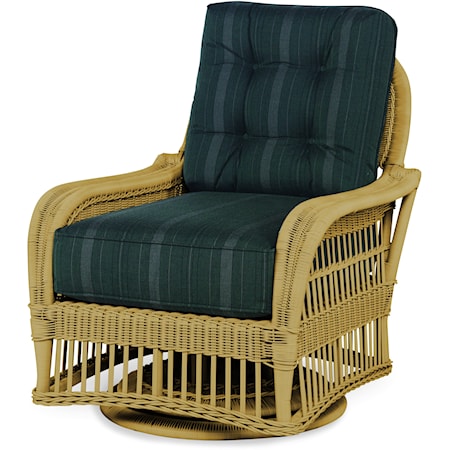 Outdoor Wicker Swivel Chair W/ Buttons Back