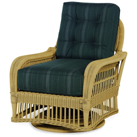Outdoor Wicker Swivel Chair W/ Buttons Back