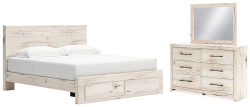 King Panel Storage Bed, Dresser And Mirror