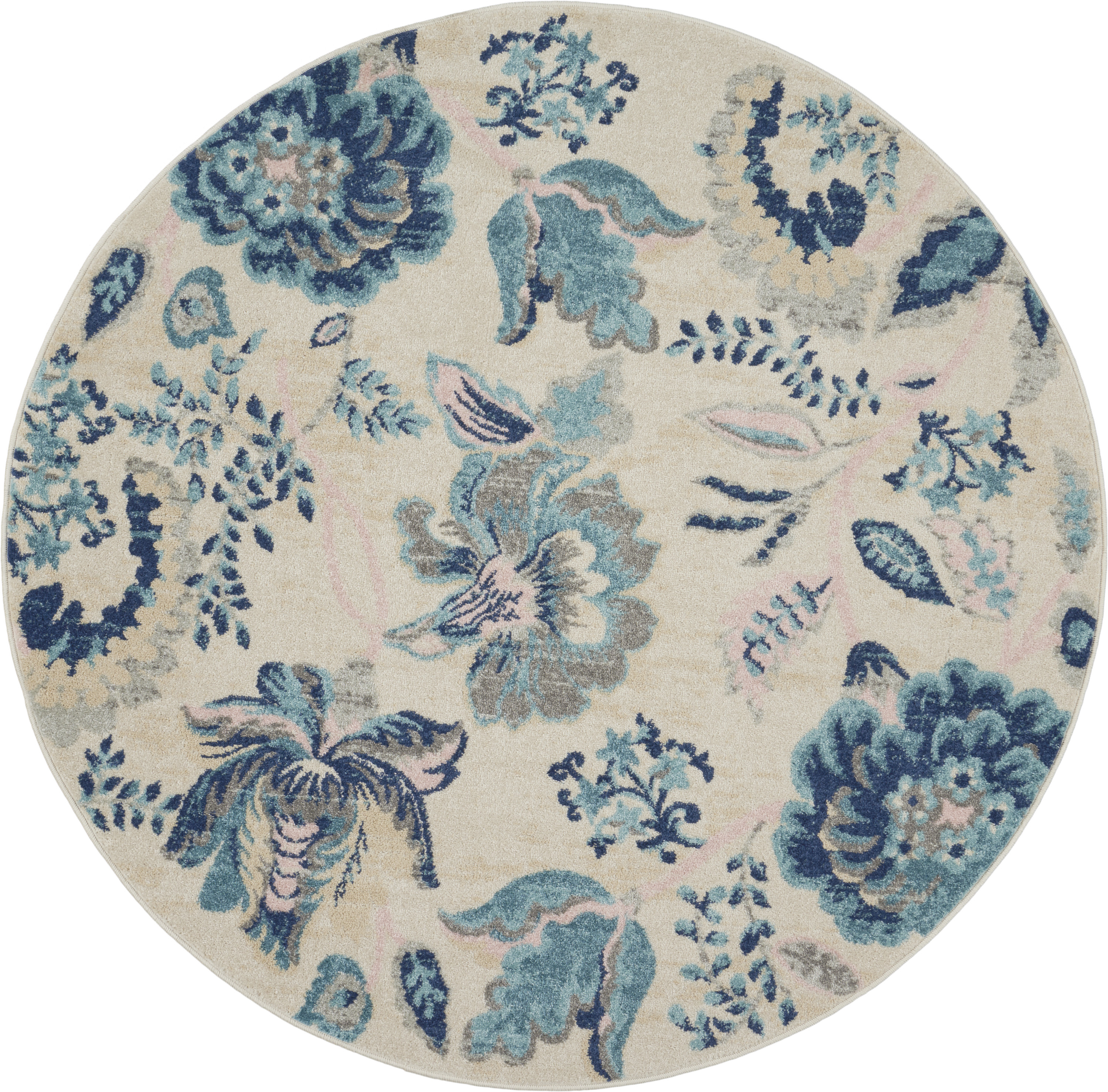 5'3"  Ivory/Light Blue Round Rug