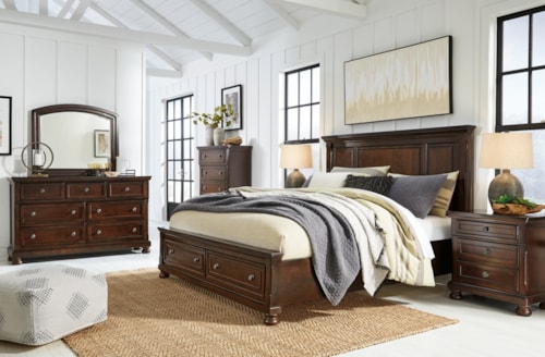 California King Panel Bed, Dresser, Mirror, Chest And 2 Nightstands