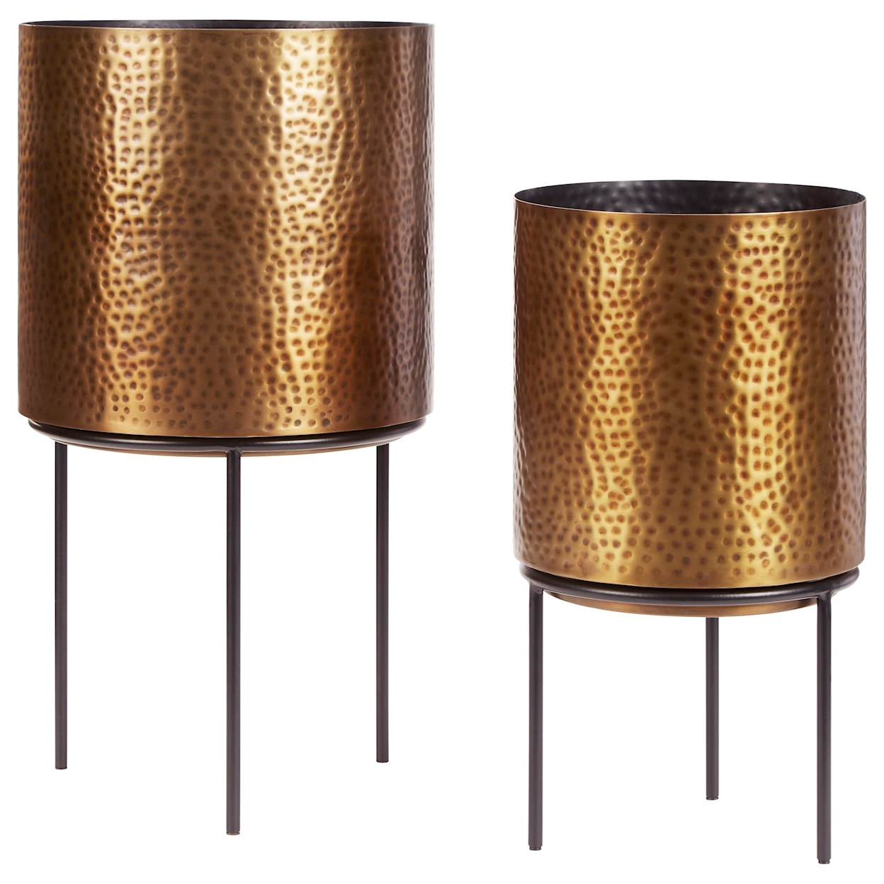 Ashley Furniture Signature Design Accents Donisha Antique Brass Finish Planter Set