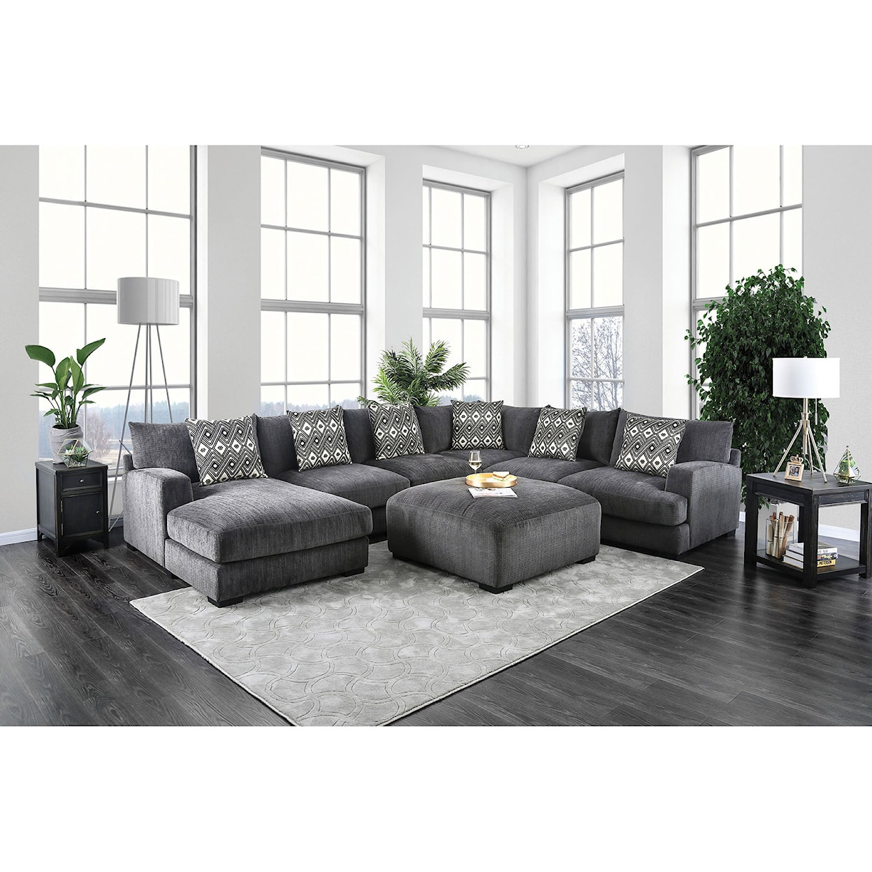 Furniture of America Kaylee U-Shaped Sectional with Ottoman