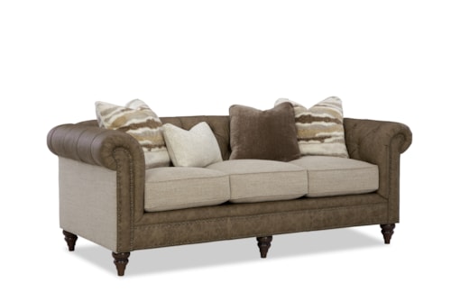 Transitional 88 Inch Chesterfield Sofa with Nailheads