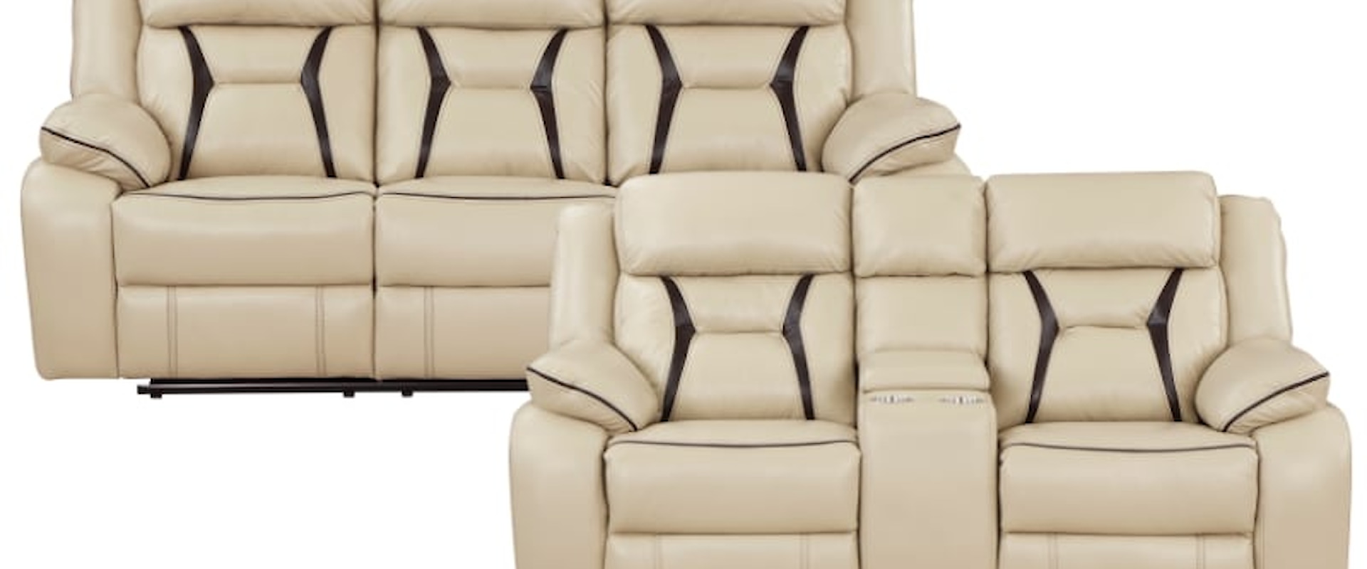 Casual 2-Piece Living Room Set with Cupholders