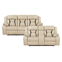 Casual 2-Piece Living Room Set with Cupholders