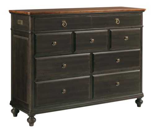 Traditional 9-Drawer Bureau Dresser with Antique Brass Knobs