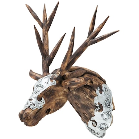 Wood Crafted Deer Head Sculpture
