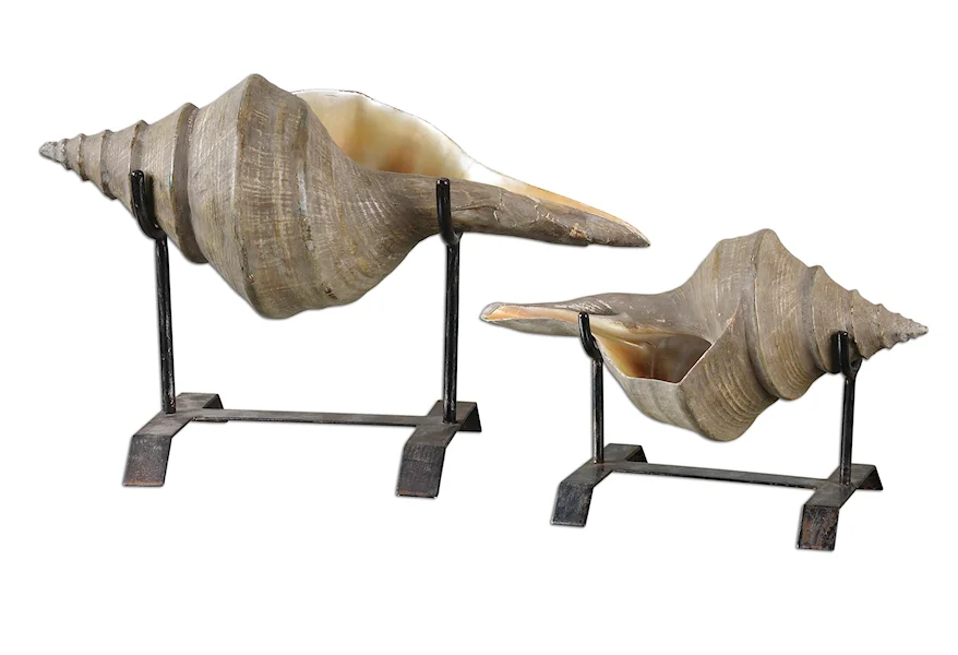 Accessories - Statues and Figurines Conch Shell Sculpture Set of 2 by Uttermost at Wayside Furniture & Mattress
